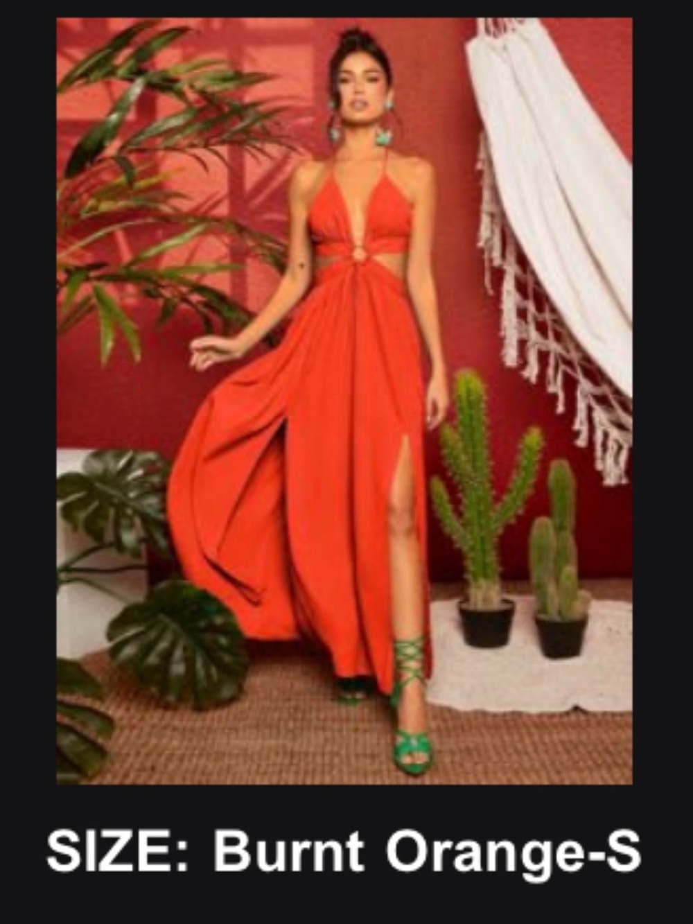 Burnt Orange Halter Maxi Dress with cutout